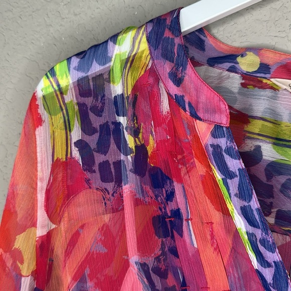 Soft Surroundings Sheer Multicolor Summer Festival Tunic Button Down Size L - Picture 4 of 16
